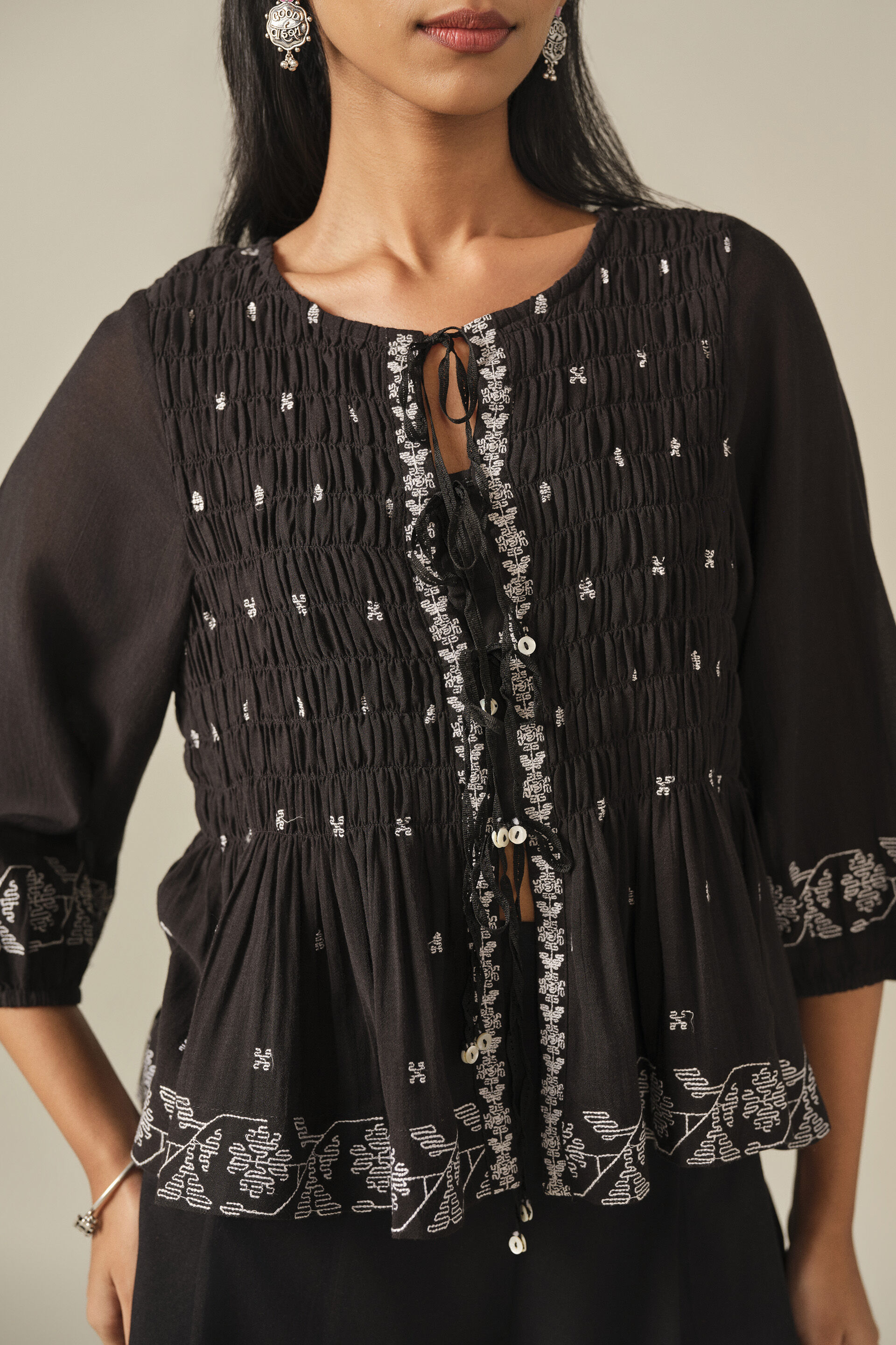 Embroidered Co-ord in Black, Black, image 2
